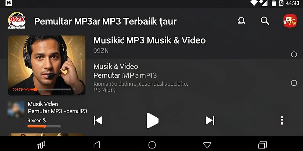 Screenshot antarmuka 99ZK menampilkan pemutar MP3 yang sederhana dan menarik.