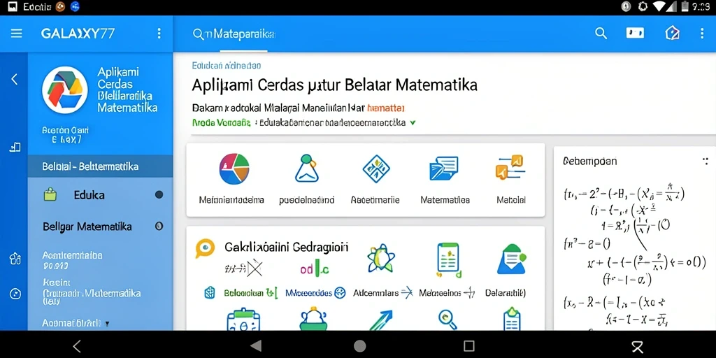 Tampilan antarmuka GALAXY77 yang ramah pengguna untuk belajar matematika.