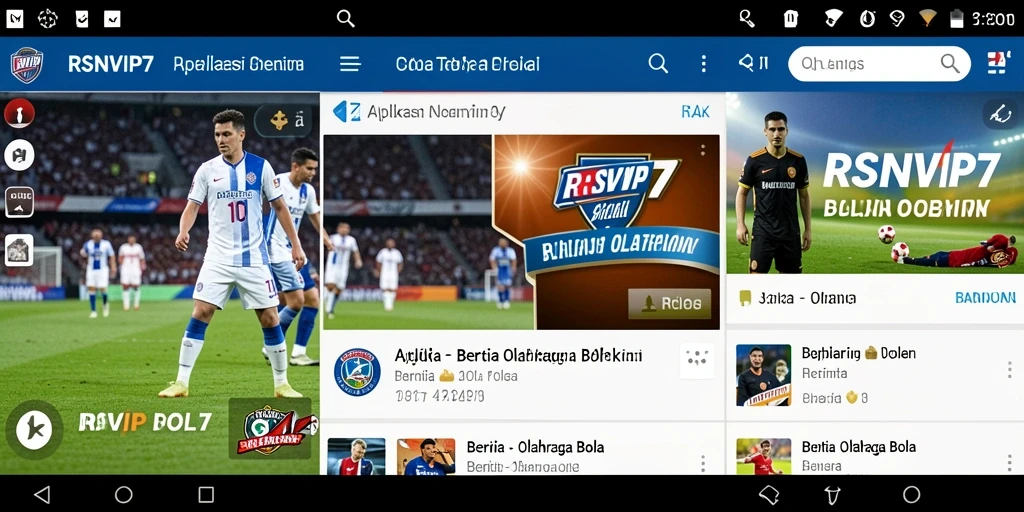 Antarmuka aplikasi RSNVIP7 menampilkan berita terbaru sepak bola.