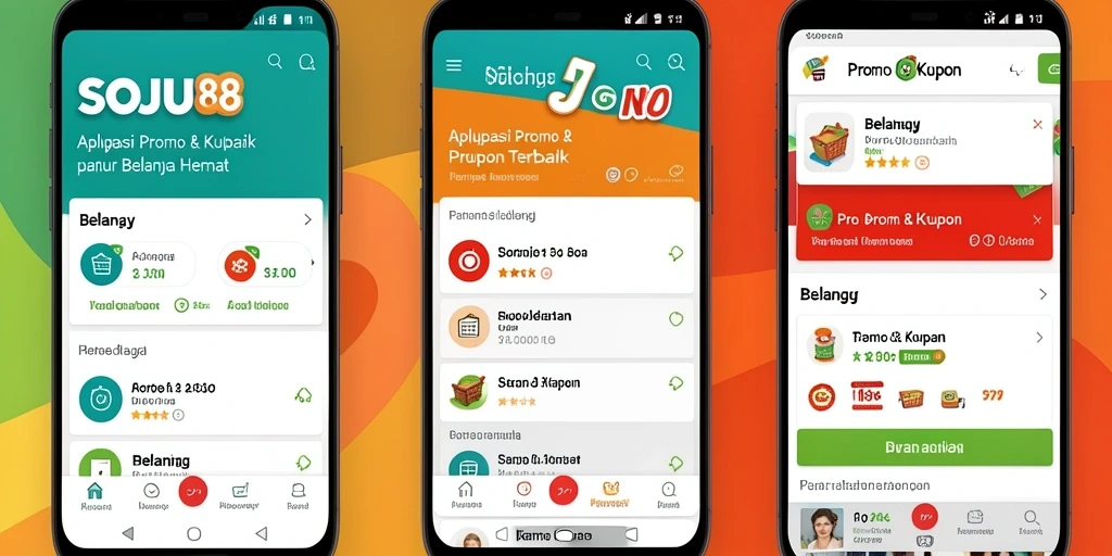 Antarmuka aplikasi SOJU88 yang menampilkan berbagai promo dan kupon.